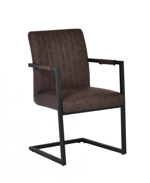 Homeroots Set Of Two Brown Faux Leather Dining Chairs  Metal 472202