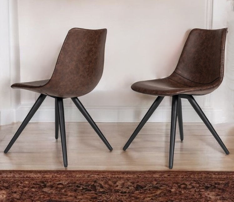 Homeroots Set Of Two Brown And Black Upholstered Faux Leather Dining Side Chairs  Metal 472206