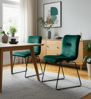HomeRoots Set of Two Stylish Green and Black Upholstered Side Chairs for Dining Rooms and Living Spaces 472207