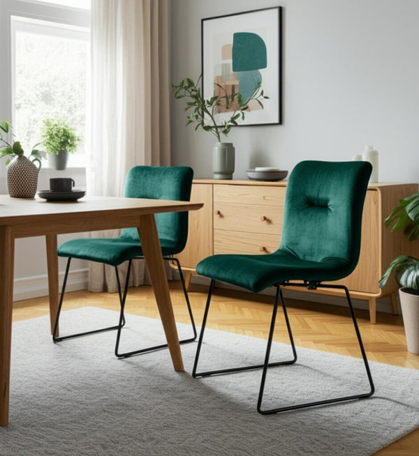 HomeRoots Set of Two Stylish Green and Black Upholstered Side Chairs for Dining Rooms and Living Spaces 472207