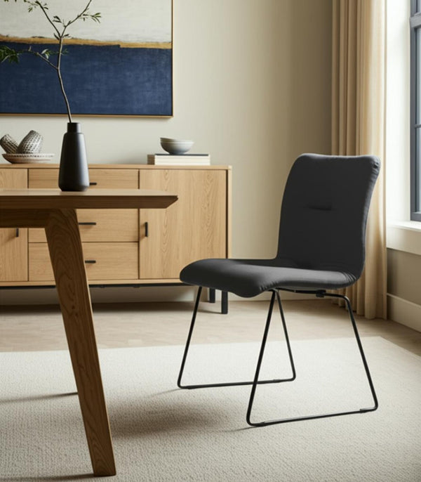HomeRoots Set of Two Stylish Gray and Black Upholstered Dining Chairs - Modern Comfort for Every Space 472208