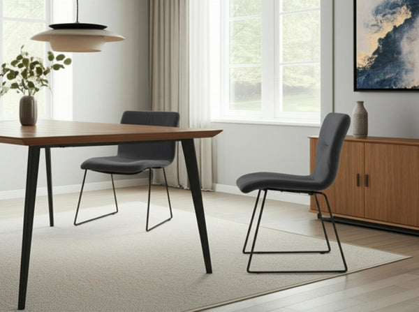 HomeRoots Set of Two Stylish Gray and Black Upholstered Dining Chairs - Modern Comfort for Every Space 472208