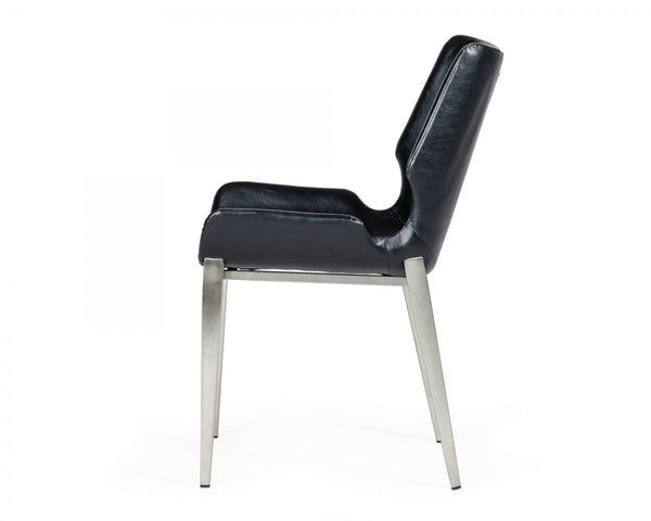 Homeroots Set Of Two Black Faux Leather Moder Dining Chairs  Metal 472214