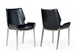 Homeroots Set Of Two Black Faux Leather Moder Dining Chairs  Metal 472214