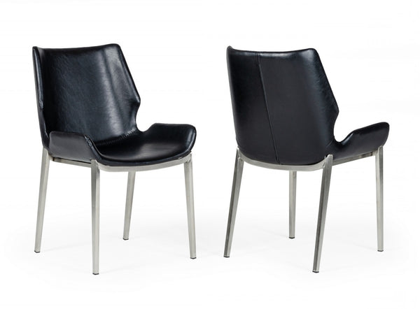 Homeroots Set Of Two Black Faux Leather Moder Dining Chairs  Metal 472214
