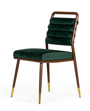 Homeroots Contempo Dark Green And Walnut Velvet Dining Chair  Metal 472222