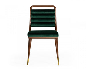 Homeroots Contempo Dark Green And Walnut Velvet Dining Chair  Metal 472222