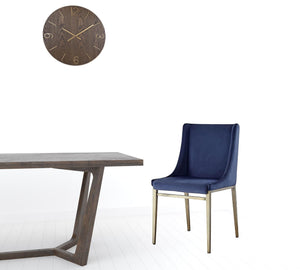 Homeroots Set Of Two Blue Velvet Antique Brass Contemporary Dining Chairs  Metal 472226