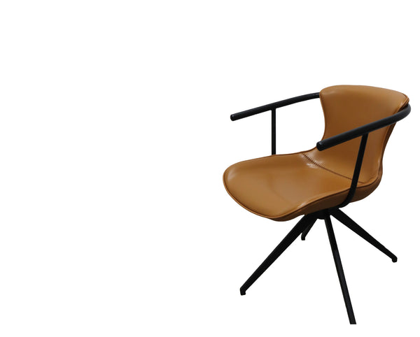 Homeroots Camel And Black Upholstered Faux Leather Dining Arm Chair  Metal 472229