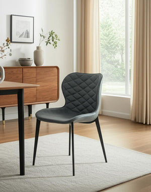 HomeRoots Set of Two Stylish Gray and Black Faux Leather Dining Side Chairs with Diamond-Tufted Design 472230