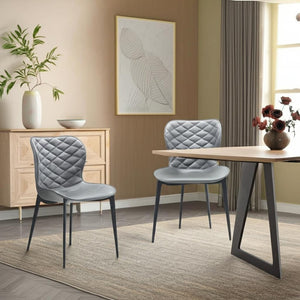 HomeRoots Set of Two Stylish Gray and Black Faux Leather Dining Side Chairs with Diamond-Tufted Design 472230
