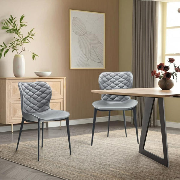 HomeRoots Set of Two Stylish Gray and Black Faux Leather Dining Side Chairs with Diamond-Tufted Design 472230