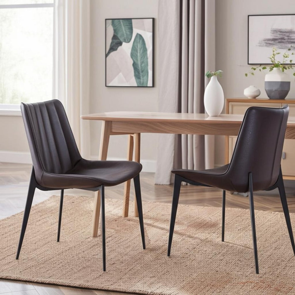 HomeRoots Set of Two Stylish Brown and Black Faux Leather Dining Side Chairs for Modern Homes and Spaces 472231