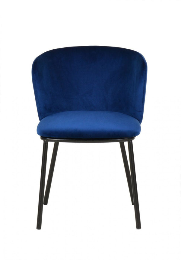 Homeroots Set Of Two Royal Blue Velvet And Black Modern Dining Chairss  Metal 472233