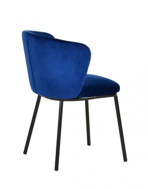 Homeroots Set Of Two Royal Blue Velvet And Black Modern Dining Chairss  Metal 472233