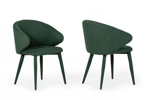 Homeroots Set Of Two Green Fabric Wrapped Dining Chairs  Metal 472234