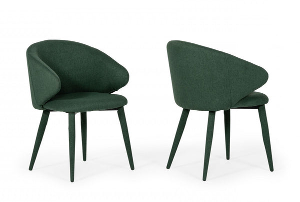 Homeroots Set Of Two Green Fabric Wrapped Dining Chairs  Metal 472234