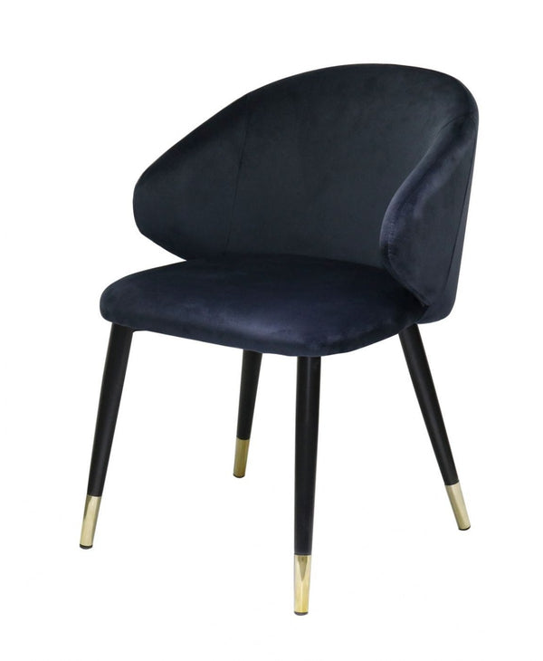 Homeroots Set Of Two Blue And Black And Gold Upholstered Velvet Wing Back Dining Arm Chairs  Metal 472236