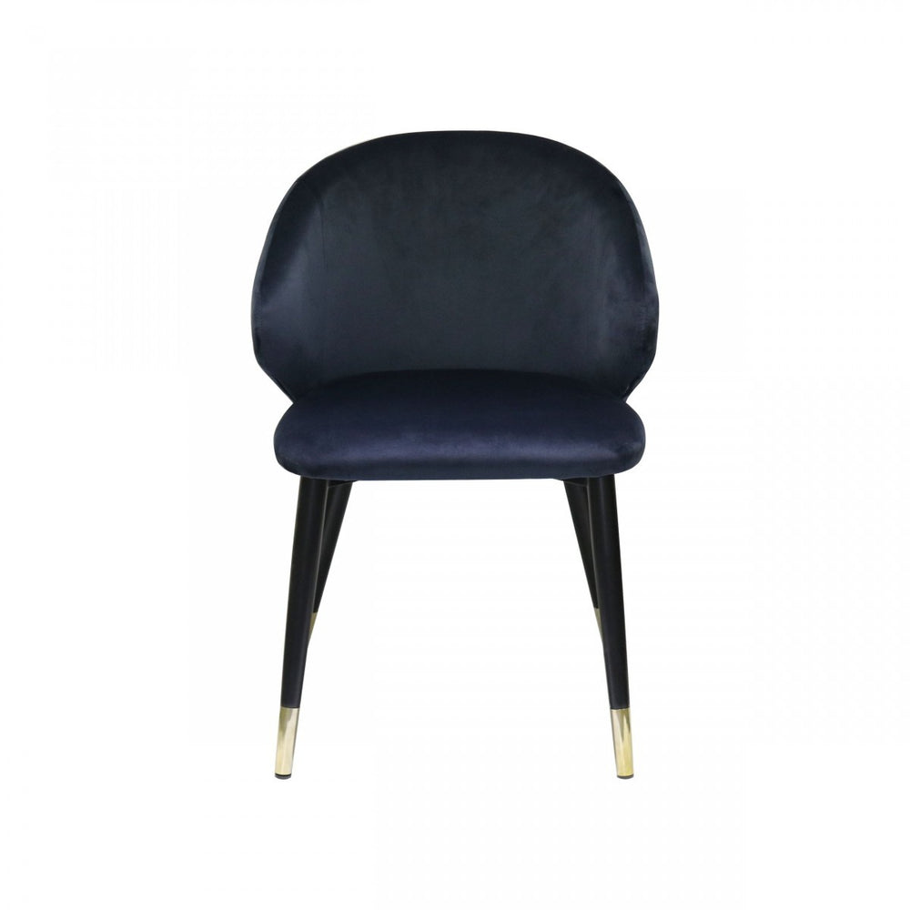 Homeroots Set Of Two Blue And Black And Gold Upholstered Velvet Wing Back Dining Arm Chairs  Metal 472236