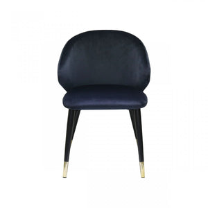 Homeroots Set Of Two Blue And Black And Gold Upholstered Velvet Wing Back Dining Arm Chairs  Metal 472236