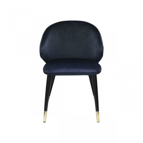 Homeroots Set Of Two Blue And Black And Gold Upholstered Velvet Wing Back Dining Arm Chairs  Metal 472236