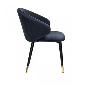 Homeroots Set Of Two Blue And Black And Gold Upholstered Velvet Wing Back Dining Arm Chairs  Metal 472236
