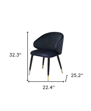 Homeroots Set Of Two Blue And Black And Gold Upholstered Velvet Wing Back Dining Arm Chairs  Metal 472236