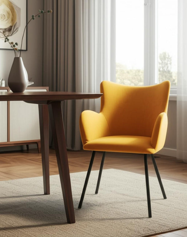 HomeRoots Yellow Velvet Wingback Arm Chair – Bold Black Accents for Dining, Office & Accent Spaces, 200 lbs Capacity 472238