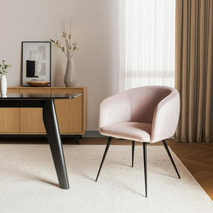 HomeRoots Pink Velvet Dining Arm Chair with Black Accents – Stylish Comfort for Modern Homes & Versatile Use 472239