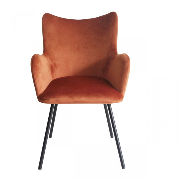 Homeroots Rust Orange Curvy Velvet And Black Modern Dining Chair  Metal 472244