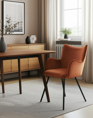 HomeRoots Orange Velvet Wing Back Dining Arm Chair – Stylish Comfort in Bold Black & Orange for Any Space 472244