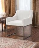 Homeroots White And Brass Upholstered Fabric Dining Arm Chair  Metal 472249