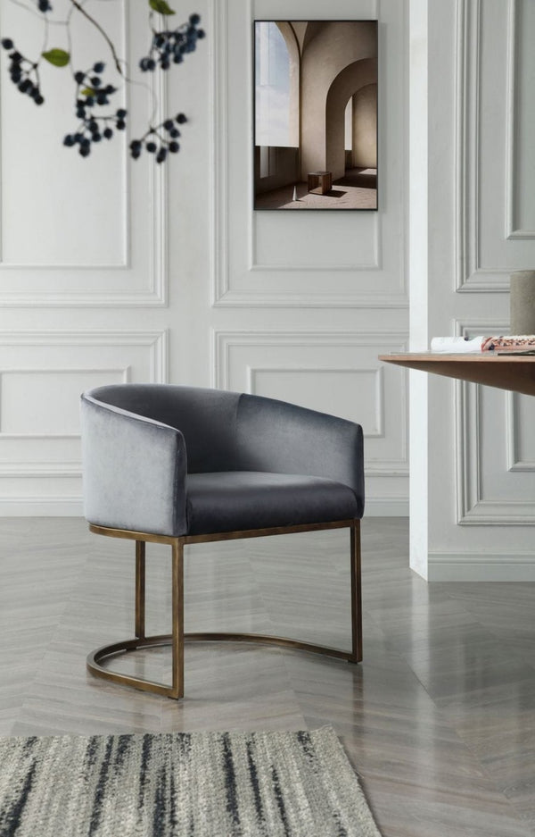 HomeRoots Gray Velvet Dining Armchair with Brass Legs - Stylish, Comfortable Seating for Dining & Living Spaces 472252