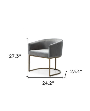 HomeRoots Gray Velvet Dining Armchair with Brass Legs - Stylish, Comfortable Seating for Dining & Living Spaces 472252