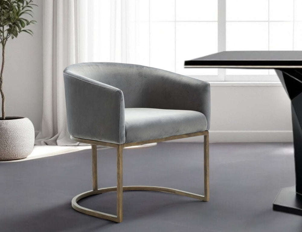 HomeRoots Gray Velvet Dining Armchair with Brass Legs - Stylish, Comfortable Seating for Dining & Living Spaces 472252