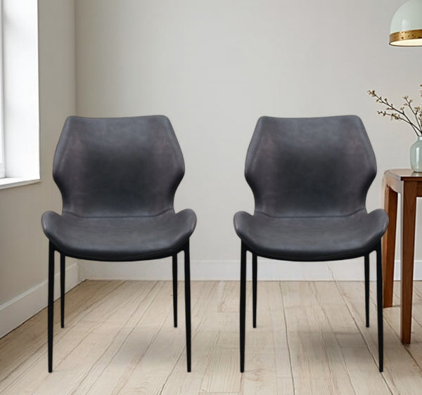 Homeroots Set Of Two Gray And Black Upholstered Faux Leather Wing Back Dining Side Chairs  Metal 472256