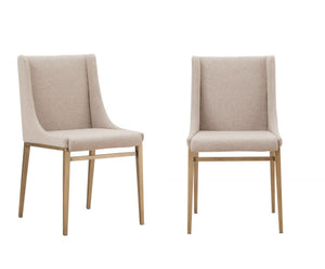 Homeroots Set Of Two Beige Brass Contemporary Dining Chairs  Metal 472258