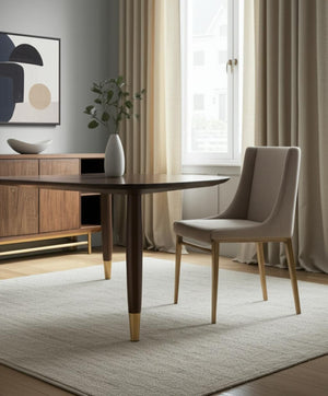 HomeRoots Set of Two Elegant Beige Wing Back Dining Chairs with Antiqued Brass Legs – Versatile Accent Seating 472258