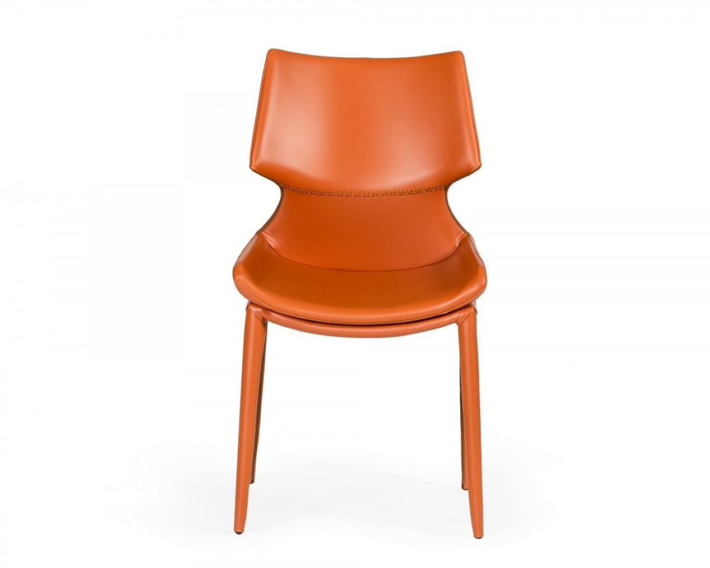 HomeRoots Set of Two Cognac Faux Leather Dining Chairs – Modern Design, Comfortable Seating, Easy Care & Durable 472261