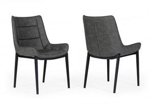 Homeroots Set Of Two Gray Faux Leather Dining Chairs  Metal And Wood 472263