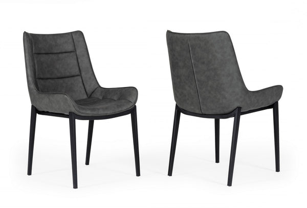 Homeroots Set Of Two Gray Faux Leather Dining Chairs  Metal And Wood 472263