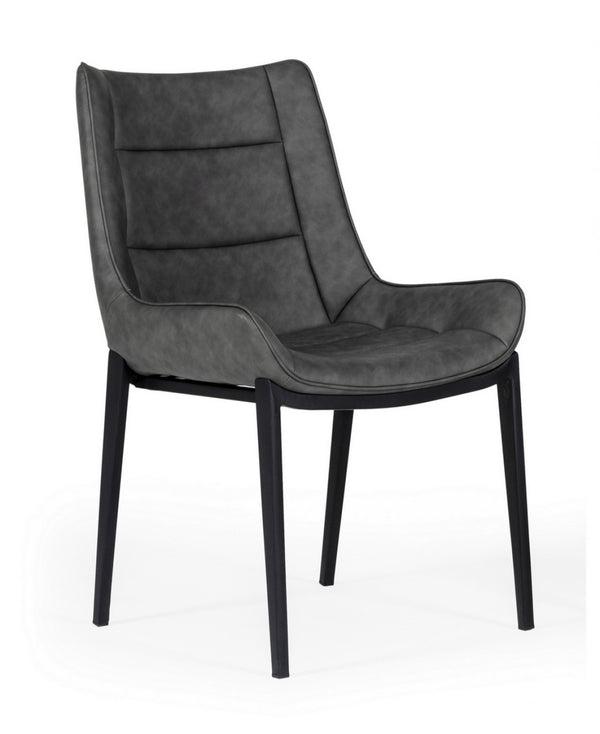 Homeroots Set Of Two Gray Faux Leather Dining Chairs  Metal And Wood 472263