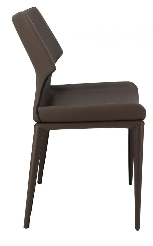 Homeroots Set Of Two Gray Faux Leather Wrapped Dining Chairs  Metal And Wood 472264