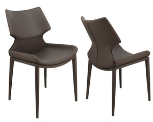 Homeroots Set Of Two Gray Faux Leather Wrapped Dining Chairs  Metal And Wood 472264