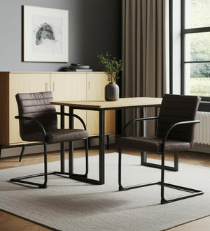 HomeRoots Set of Two Stylish Brown and Black Faux Leather Dining Arm Chairs for Modern Spaces & Comfort 472266
