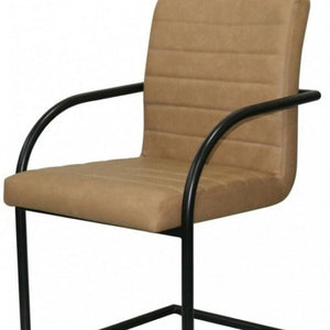 HomeRoots Set of Two Stylish Tan and Black Faux Leather Dining Arm Chairs for Modern Home Décor and Comfort 472267