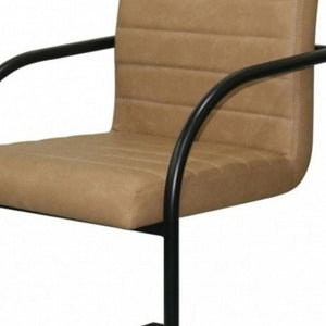 HomeRoots Set of Two Stylish Tan and Black Faux Leather Dining Arm Chairs for Modern Home Décor and Comfort 472267