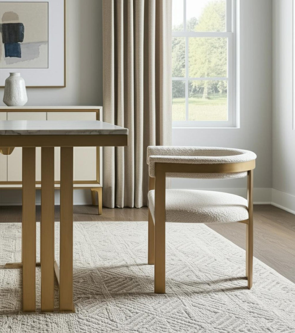 HomeRoots Beige Velvet Dining Arm Chair with Gold Legs - Chic Slat-Back Design for Modern Interiors & Comfort 472268