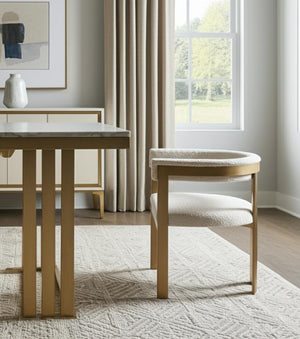 HomeRoots Beige Velvet Dining Arm Chair with Gold Legs - Chic Slat-Back Design for Modern Interiors & Comfort 472268