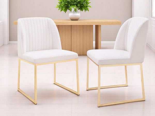 HomeRoots Set of Two Modern White Upholstered Wing Back Chairs with Gold Legs for Dining or Accent Use 472270